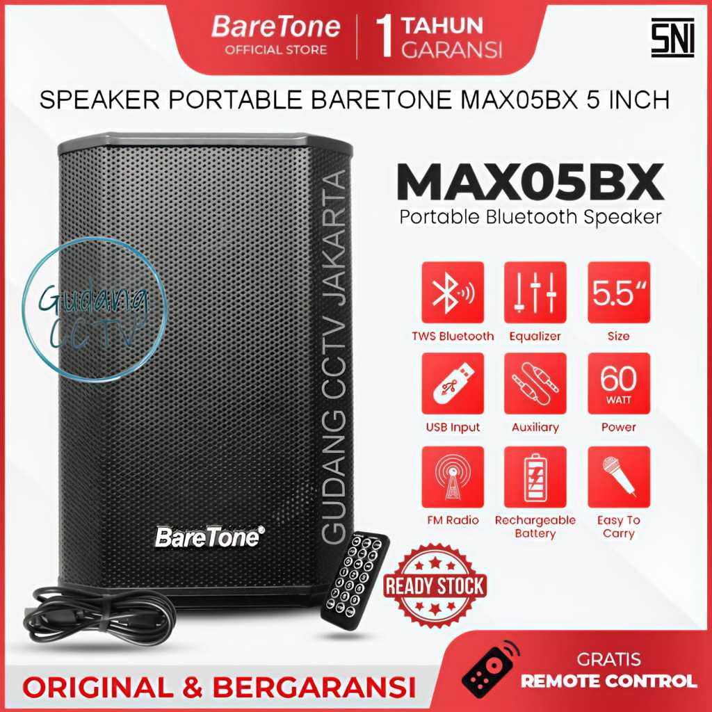 SPEAKER PORTABLE 5 INCH BARETONE MAX05BX SOUND BOX USB FM BLUETOOTH