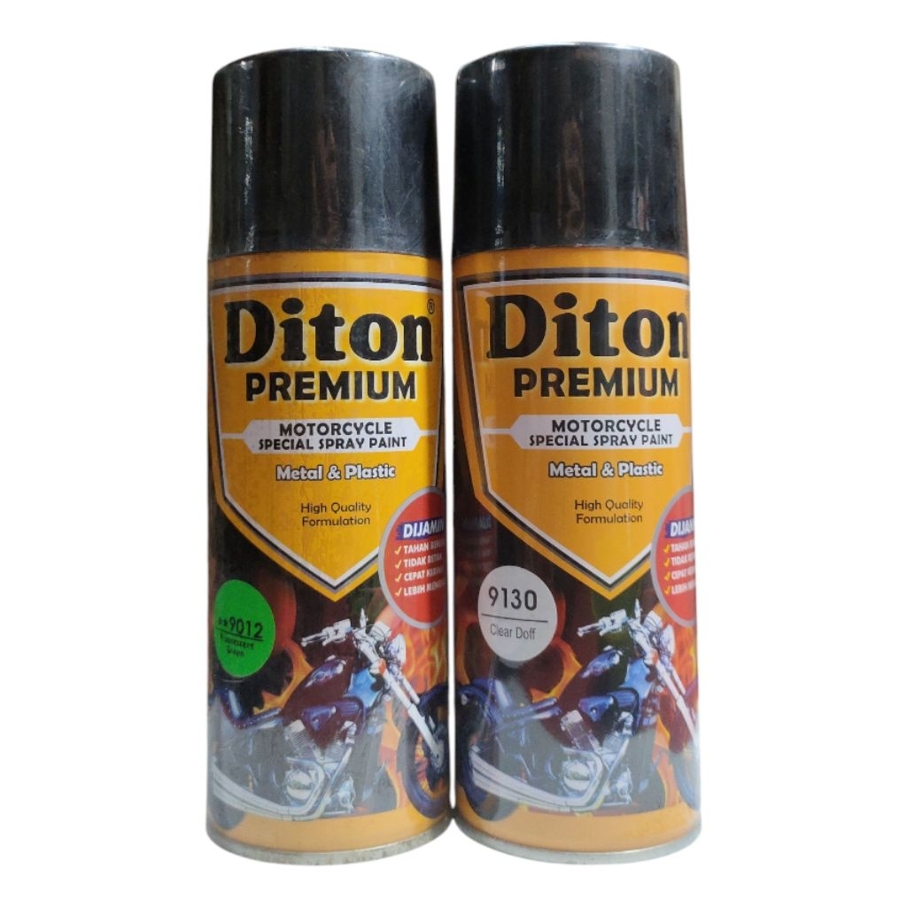 PAKET 2 KALENG DITON PREMIUM 400CC 9012 FLUORESCENT GREEN / 9130 CLEAR DOFF