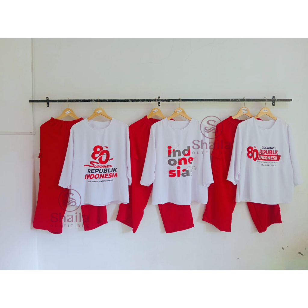 Stelan cargo Merah putih wanita edisi kemerdekaan stelan crinkle airflow HQ