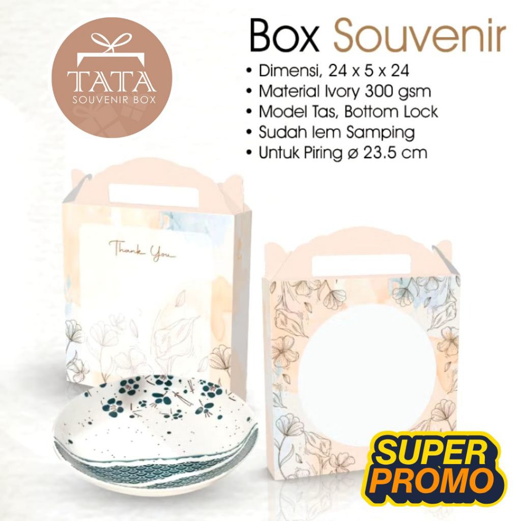 

Box Souvenir Piring Uk. 24 x 5 x 24 cm Model Tas Button Lock (PROMO!!!)