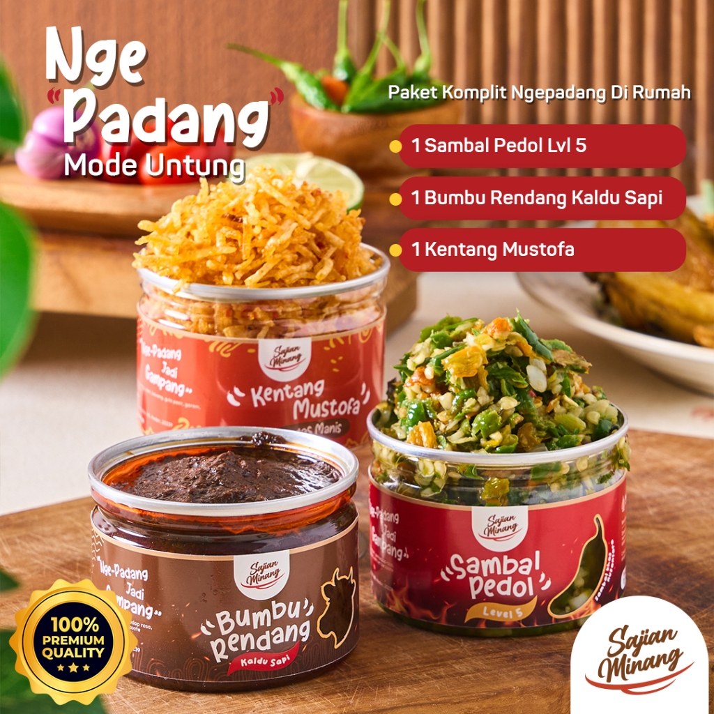 

Paket Hemat Sajian Minang 3 in 1 – Sambal, Rendang Minang, Kentang Mustofa