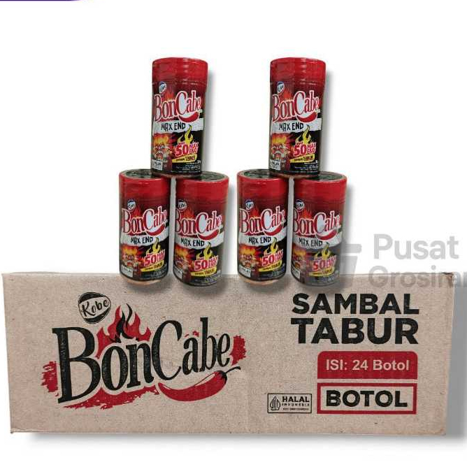 

Boncabe Sambal Tabur Kemasan Botol Lv.50 / Lv.30 / Lv.15 / Lv.10 / Nori 1 Karton