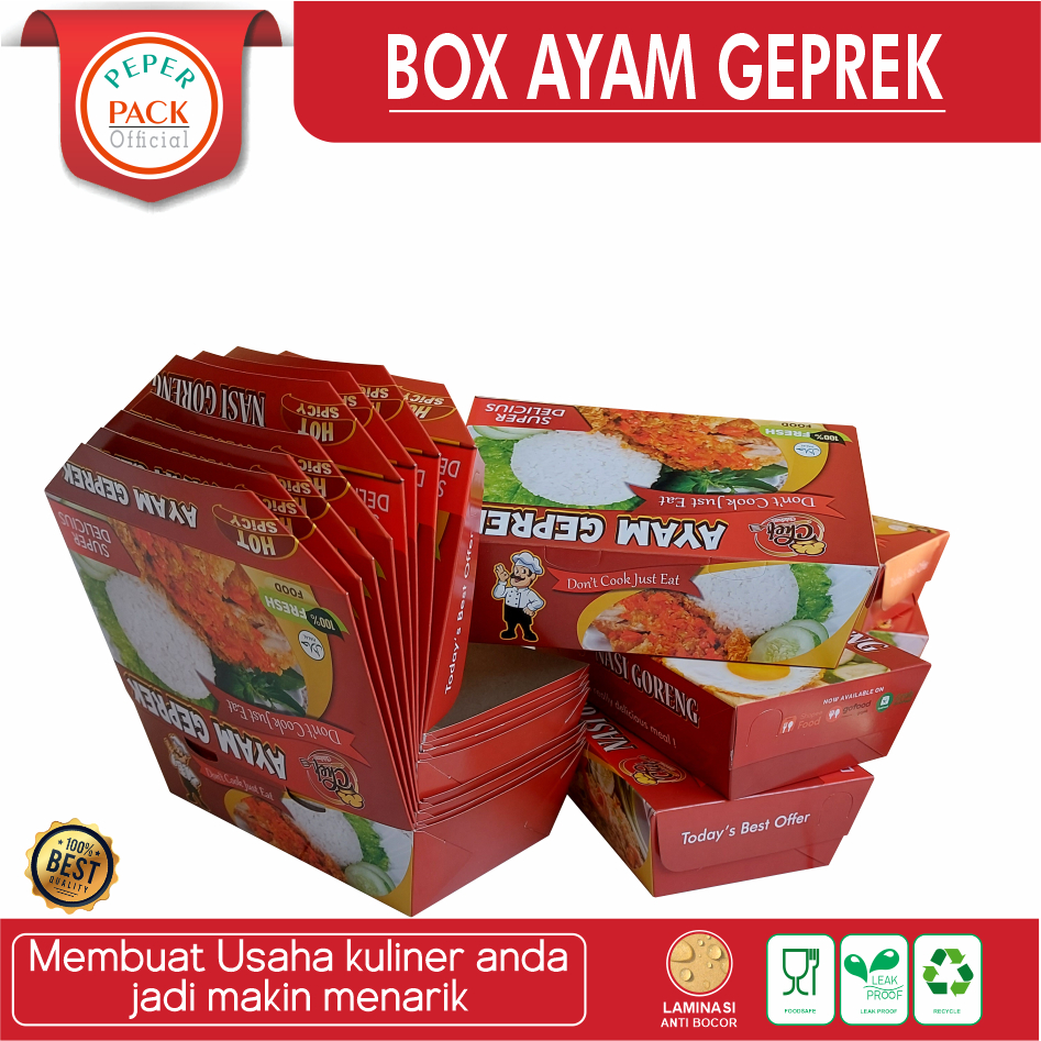 Dus Ayam Geprek Lunch Box Kotak Nasi Isi 35 Dus Ayam Celup Take Away Laminasi Ivory Premium Murah