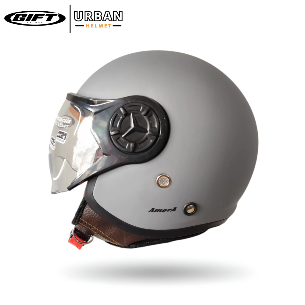 Helm Bogo Dewasa Gift Amora Hijab Retro Grey Dof - Helm Half Face Wanita Hijab Friendly sudah SNI