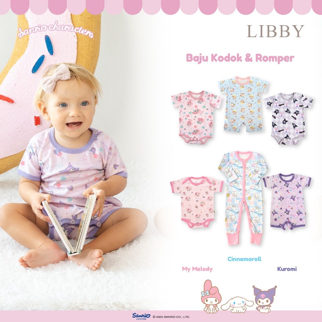 MAFAKUU_ LIBBY SANRIO PREMIUM BAJU TIDUR BAYI SLEEPSUIT BODYSUIT ROMPER BAYI PEREMPUAN KUROMI