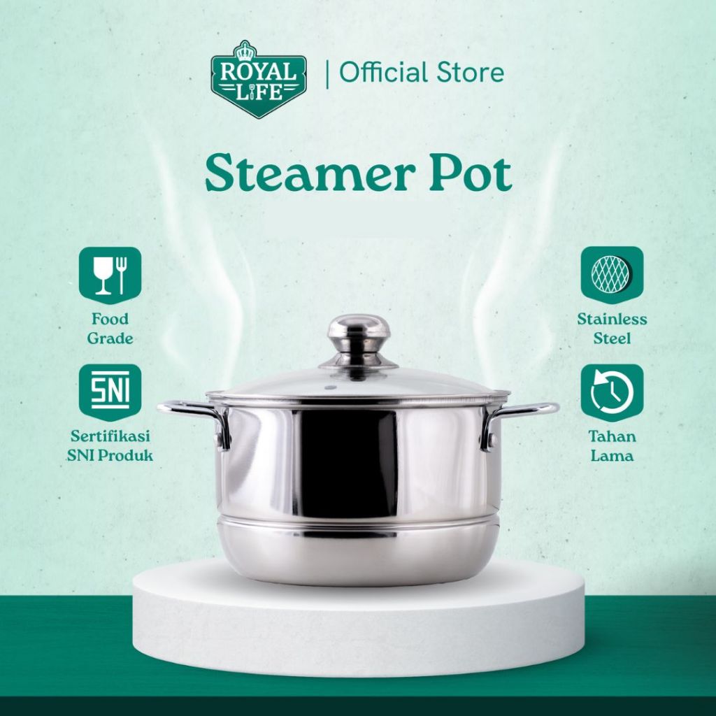 Royal Life Steamer Pot (16,20,22,24,26,28cm) Stainless Steel / Panci Kukus / Langseng Stainless
