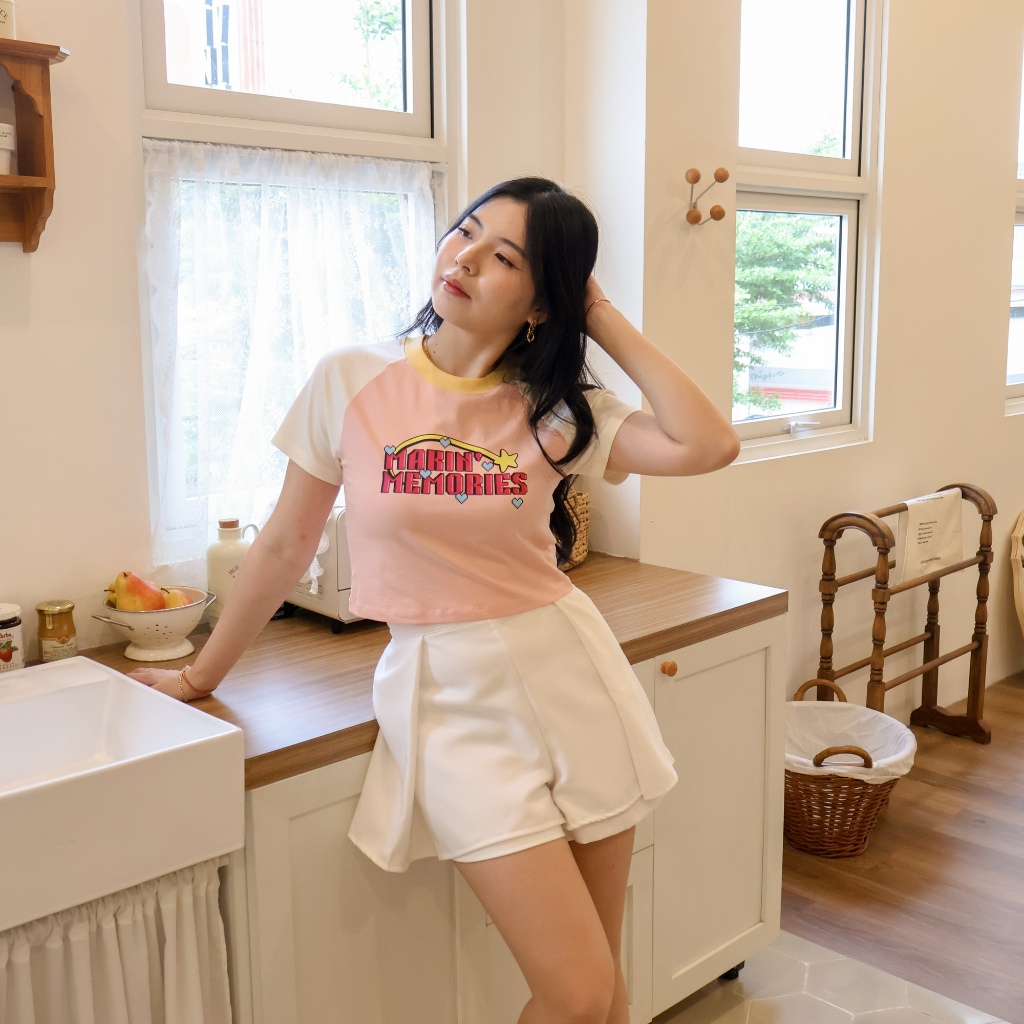 MakinMemories Kaos Crop Raglan Wanita Pendek / Two Tone Tshirts - Relaxa