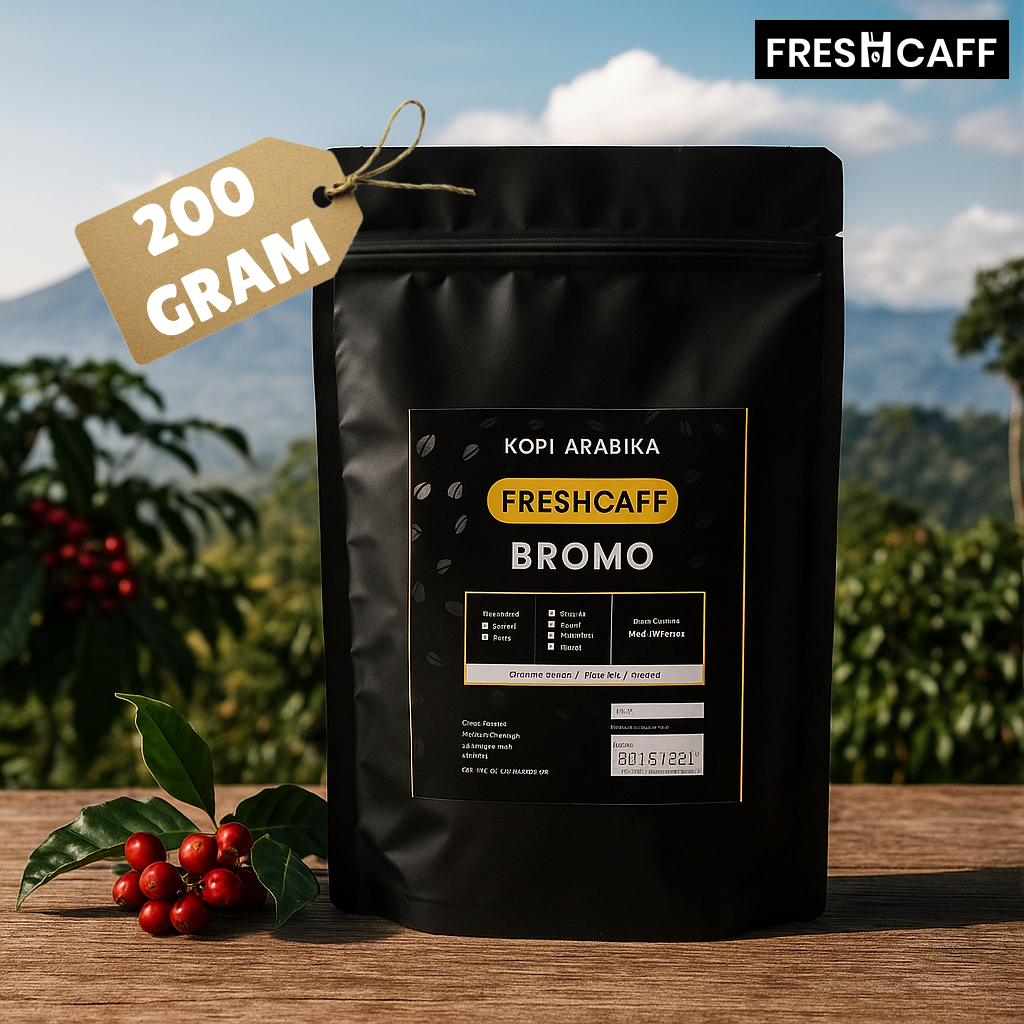 

Kopi Arabica Bromo Freshcaff 250 Gram (netto 240gram) 100% biji kopi murni