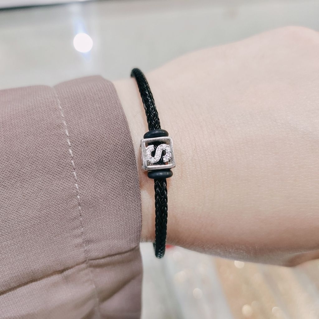 Gelang Nama Huruf Perak Asli 925 Lapis Emas Putih - Charm Sterling Silver