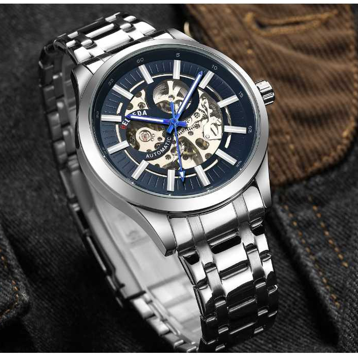 Belleda Jam Tangan Pria Belleda 9530 Automatic Rantai Stainless Anti Air Original Bergaransi