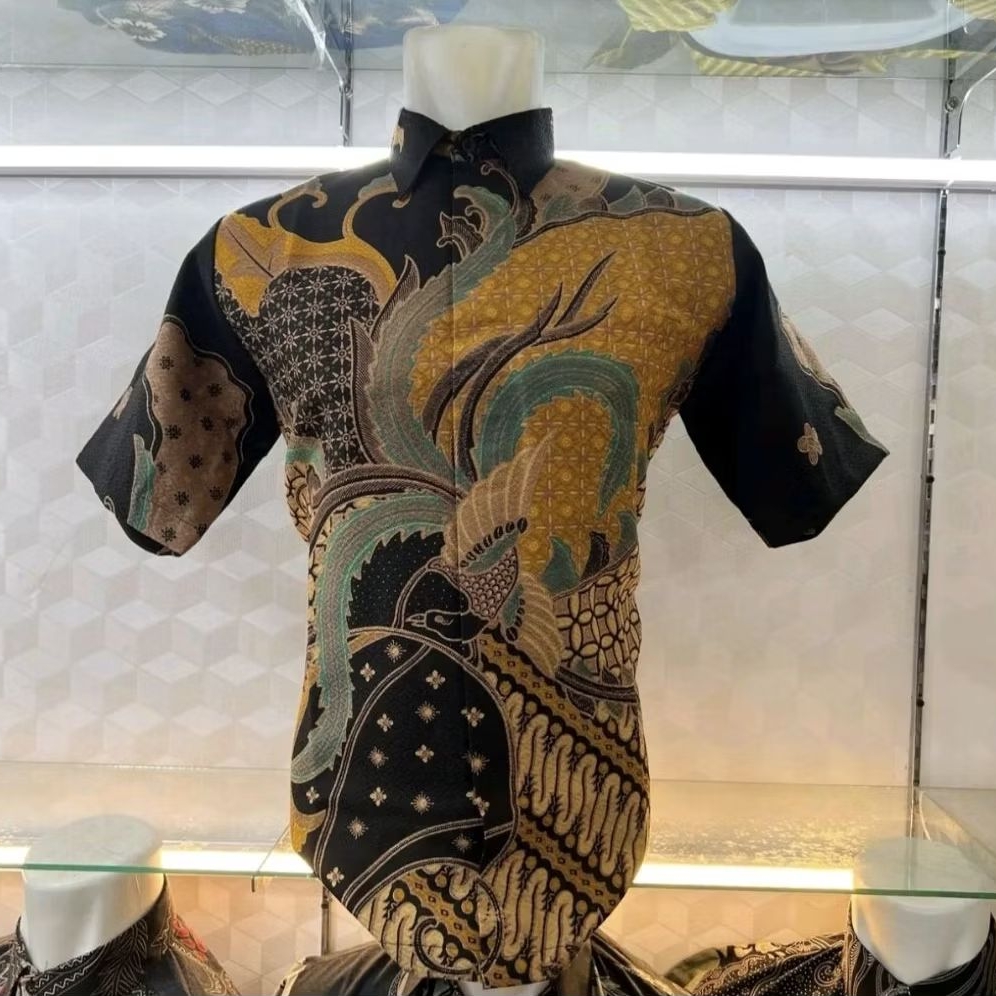 DOBY cendrawasih emas kemeja batik pria lapis furing trikot wafer