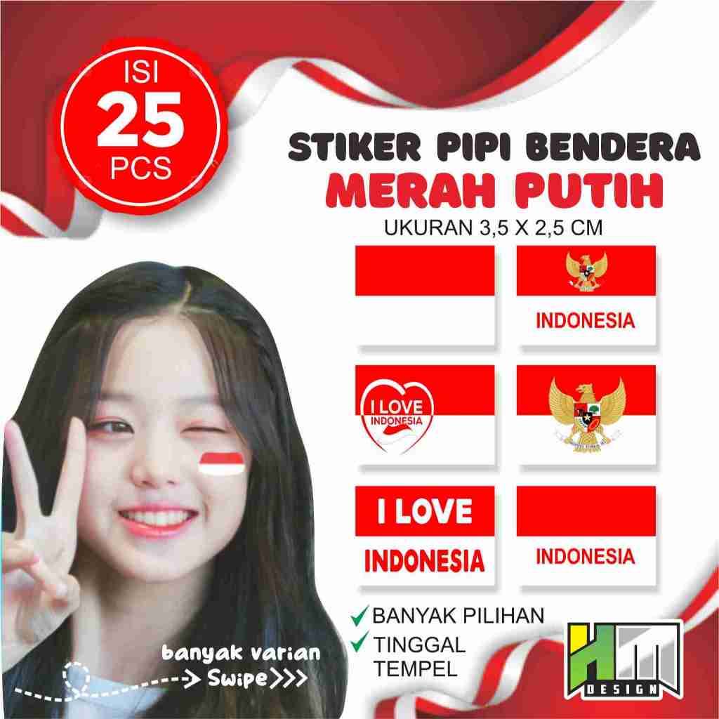 

Stiker Pipi Bendera Indonesia Merah Putih Cutting Murah / Tempelan Sticker Wajah Bendera /isi 25 pcs