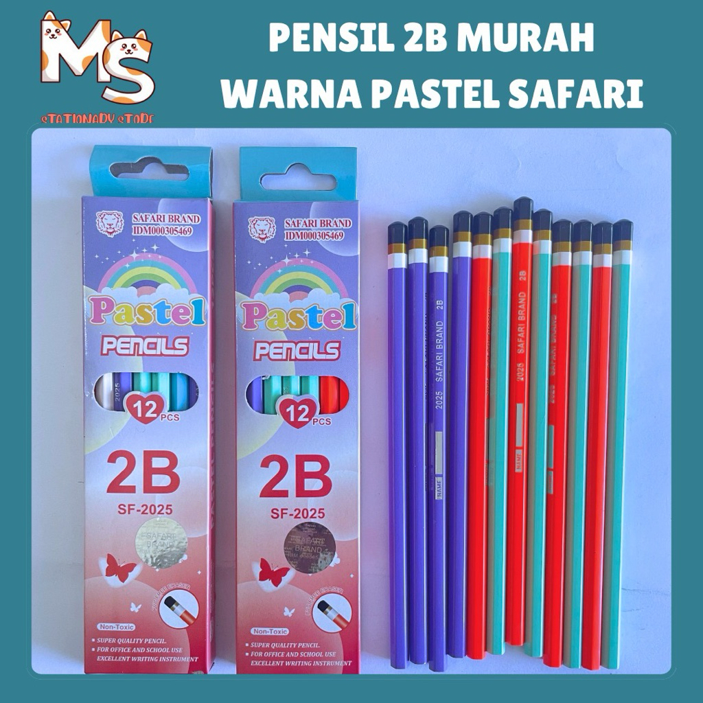 

[1 PAK] PENSIL 2B WARNA PASTEL MURAH SAFARI BRAND Isi 12 PCS