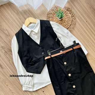 One Set Nadiva Vest Dan Rok Kancing Jumbo Wanita Bahan Katun Twill Premium FREE BELT