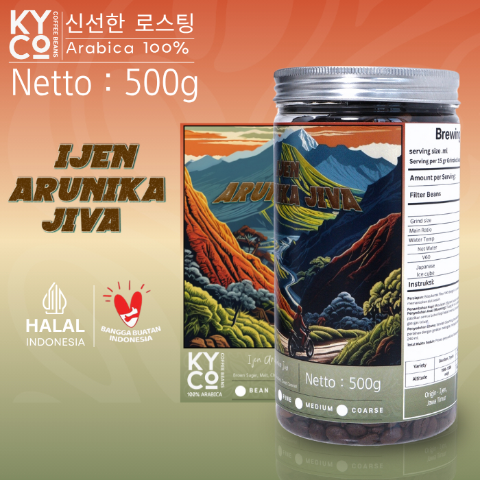 

Biji Kopi Arabika Ijen Arunika Jiva 500 gram - Arabika Semi wash Grade 1 | Roast Beans | Brewing | Medium Roast | Fillter | Blend Kopi | Kiyowo Coffee Roastery