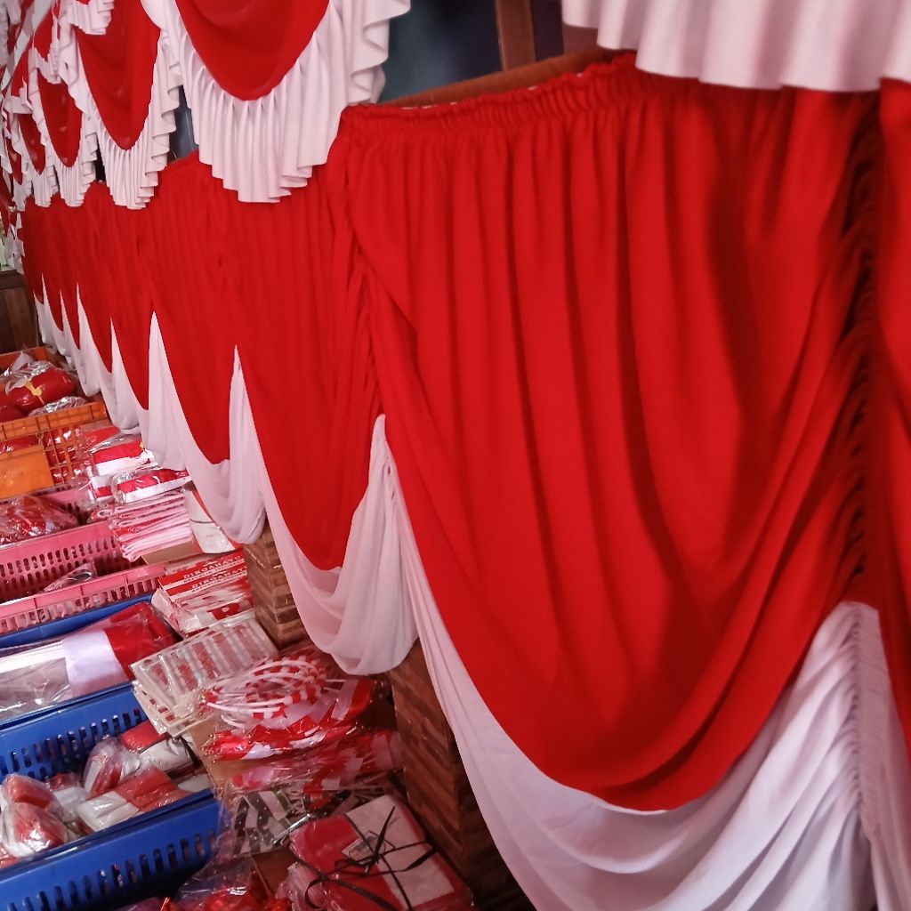 BENDERA BACKGROUND KARET REMPEL BACKGROUND MERAH PUTIH PANJANG 10 GELOMBANG MURAH