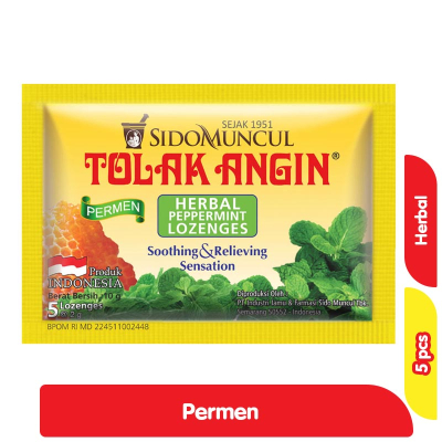 

SIDOMUNCUL Tolak Angin Herbal Peppermint Lozenges Permen Pelega Tenggorokan 5 pcs