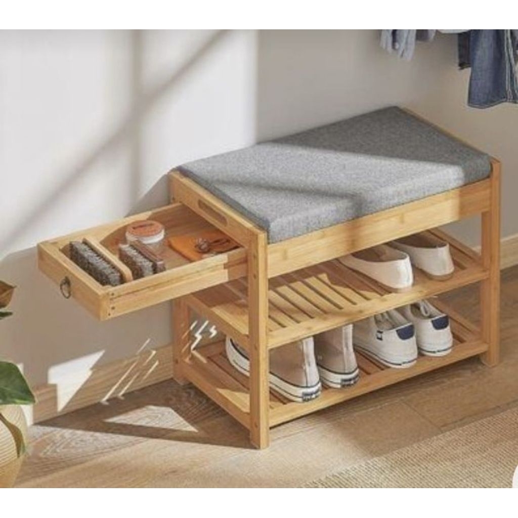 rak sepatu rak sandal kayu jati rak sepatu plus bantalan sofa