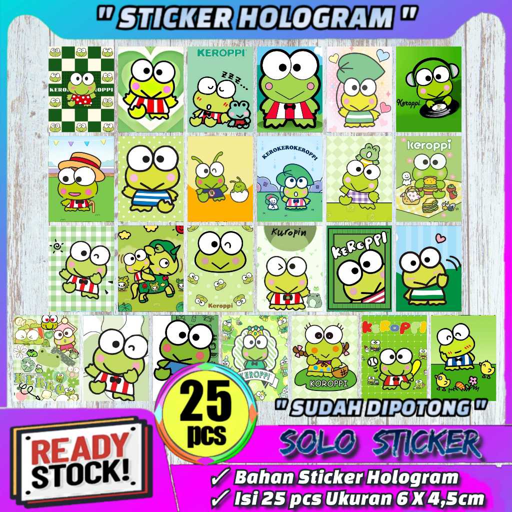 

Sticker Keroppi 25 pcs Bahan Hologram Anti Air Sudah Dipotong || STIKER AESTHETIC HP,LAPTOP,KOPER,DL