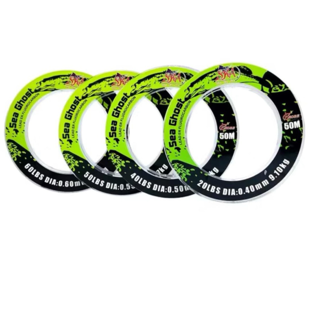 Senar Pancing Leader Terbaru Kobe Sea Ghost Panjang 50M Ukuran 20lb-60Lb Leader Fluorocarbon