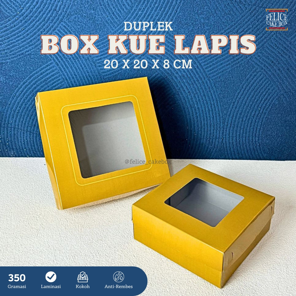 

BOX KUE LAPIS EMAS DUPLEK 20X20X8 CM / BOX EMAS BOLU LAPIS / DUS CAKE POTONG EMAS POLOS