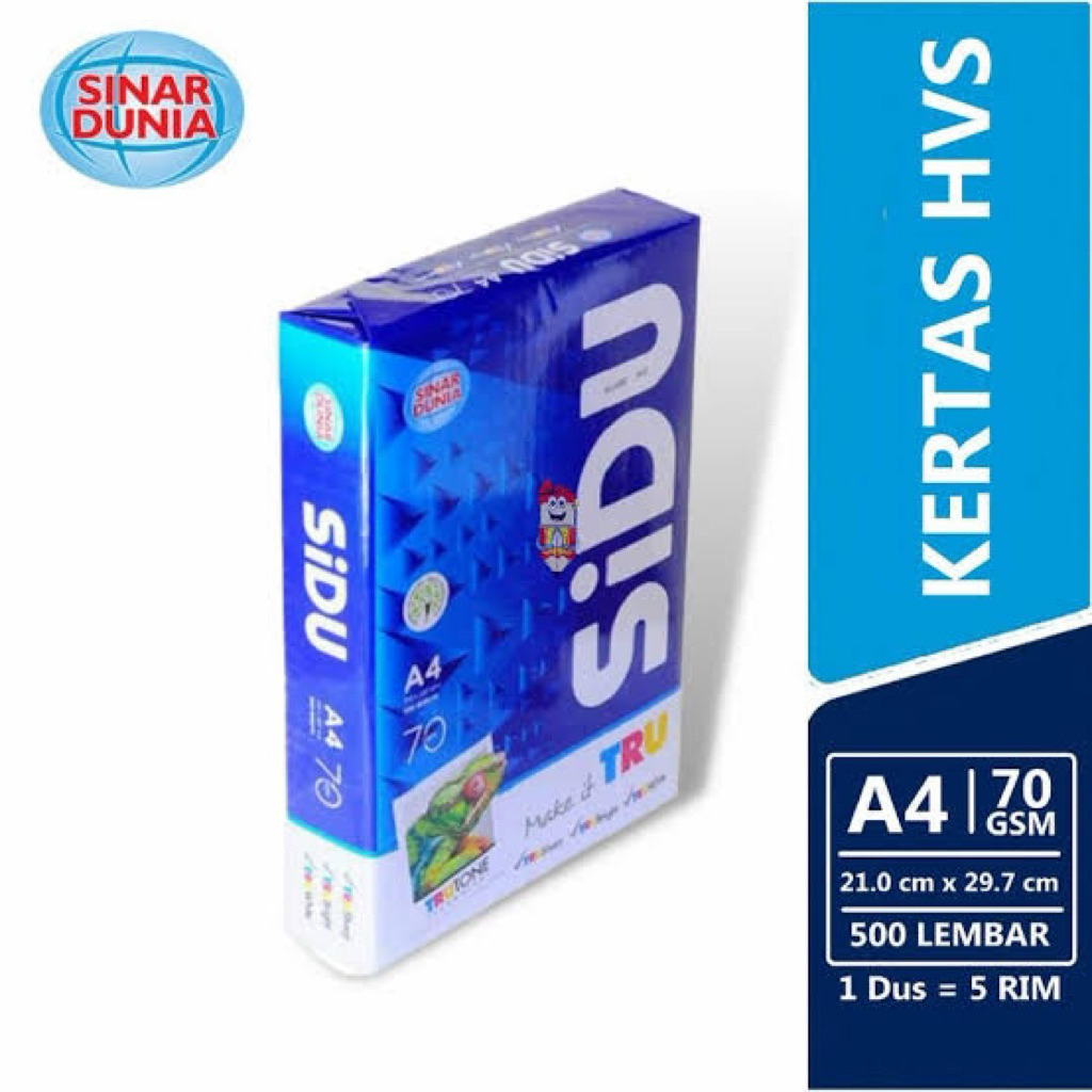 

Kertas HVS A4 SIDU 70gsm -1 Rim (500 Lembar)