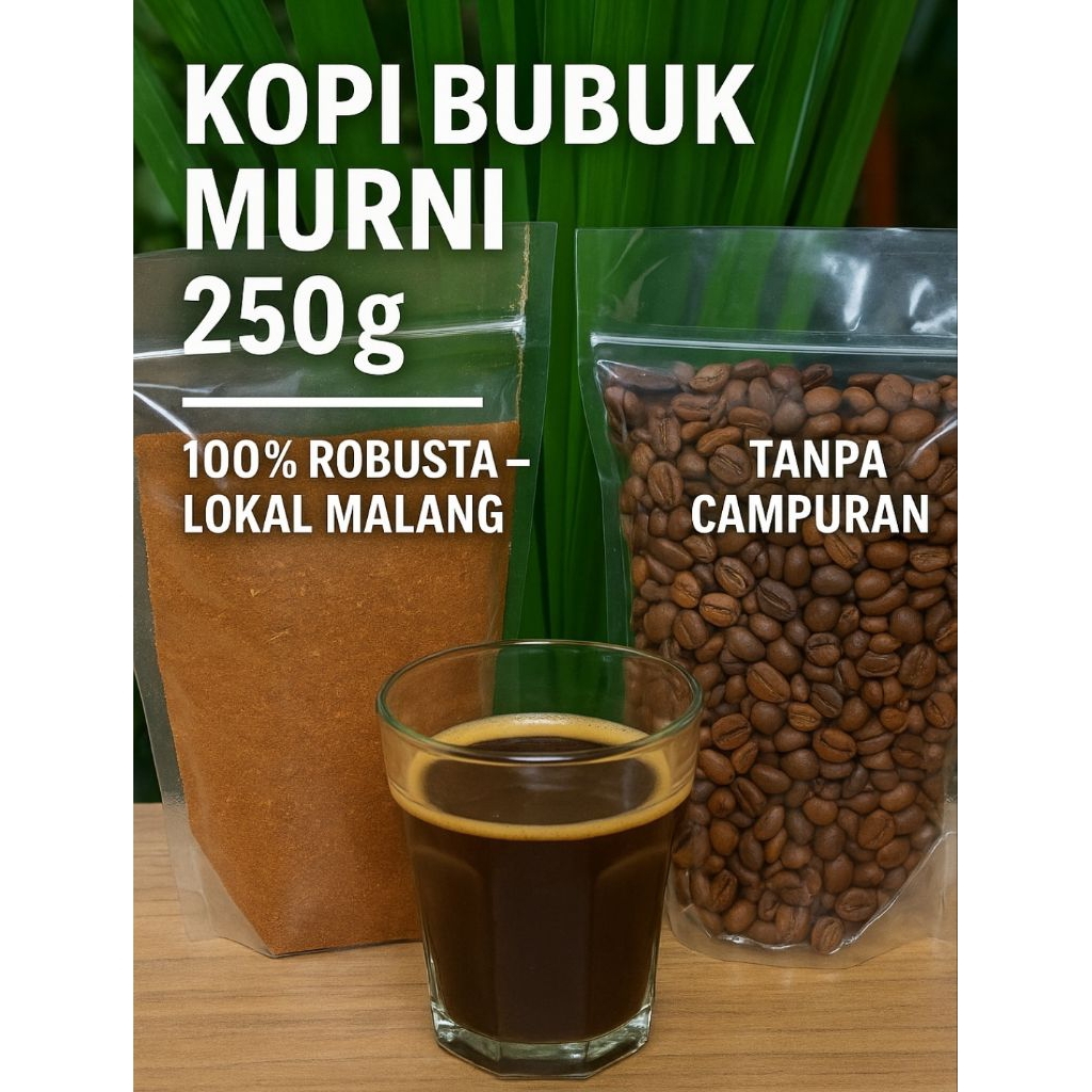 

Kopi Robusta Bubuk Murni Dari Biji Green Bean Java Premium Instan Coffe Hitam Medium Roasted Coffee 250gr