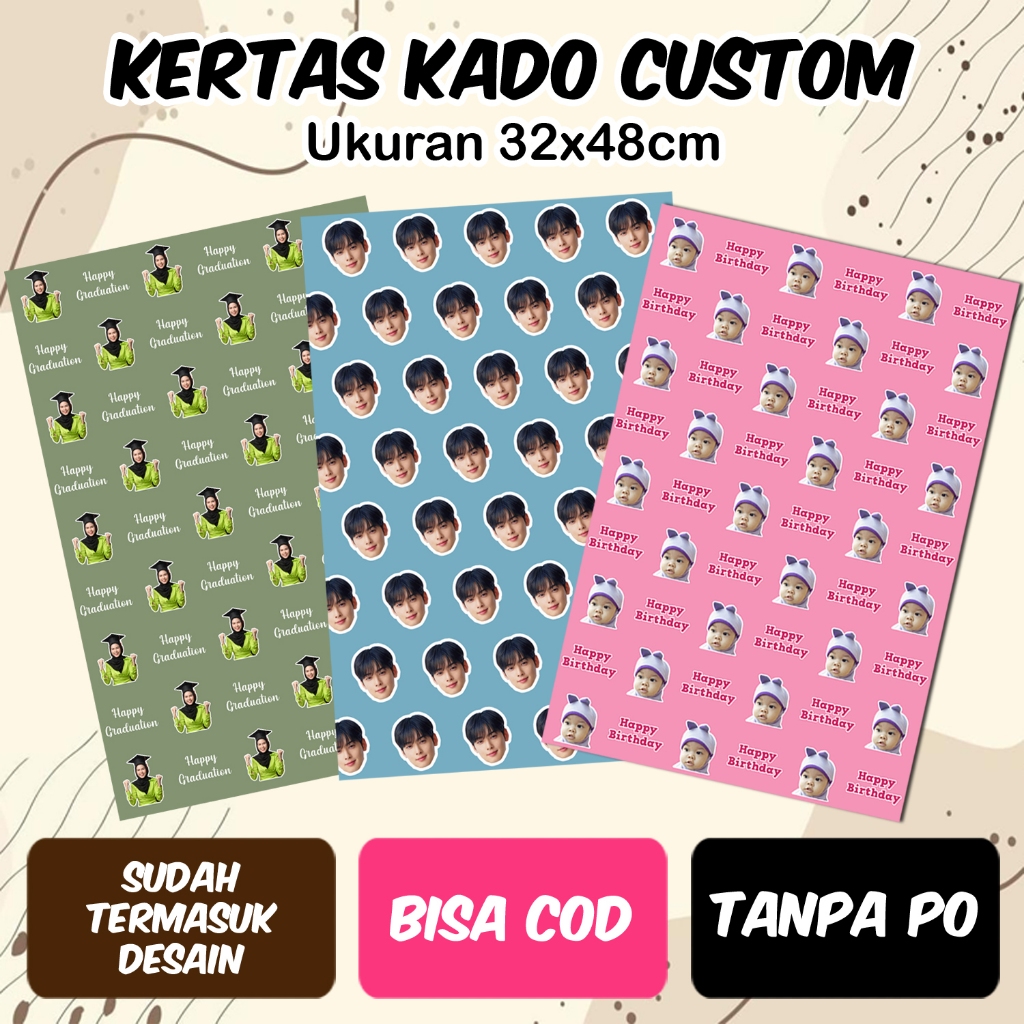 

Kertas Kado Custom Wajah Foto Nama Wrapping Paper Custom Murah