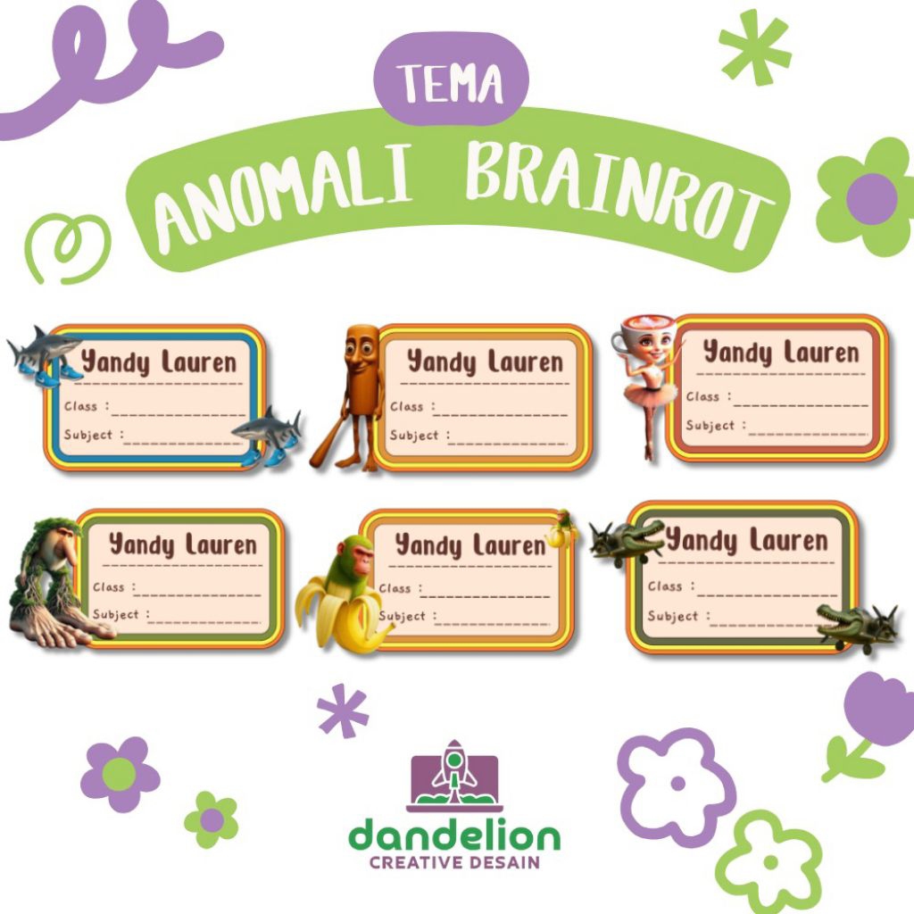 

( Isi 36 Pcs ) Stiker Buku Anomali / Stiker Label Sekolah Free Custom Nama Karakter Kartun Anak - Anak