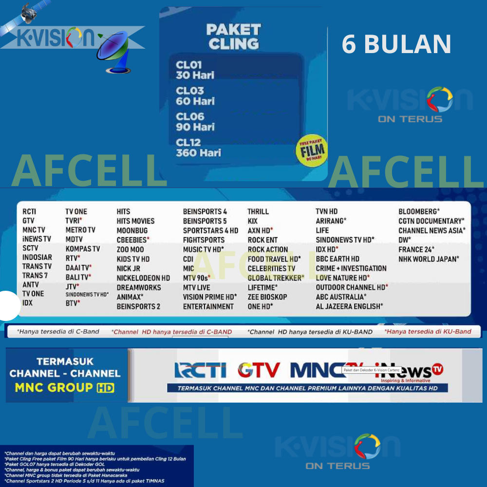 K Vision Cling Paket untuk Semua Tipe Parabola Optus Lgsat dan yang lainnya