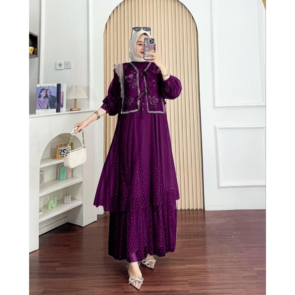 Sella dress Gamis Muslim model brukat dress kondangan gamis Trendy terbaru bahan tille mix brukat