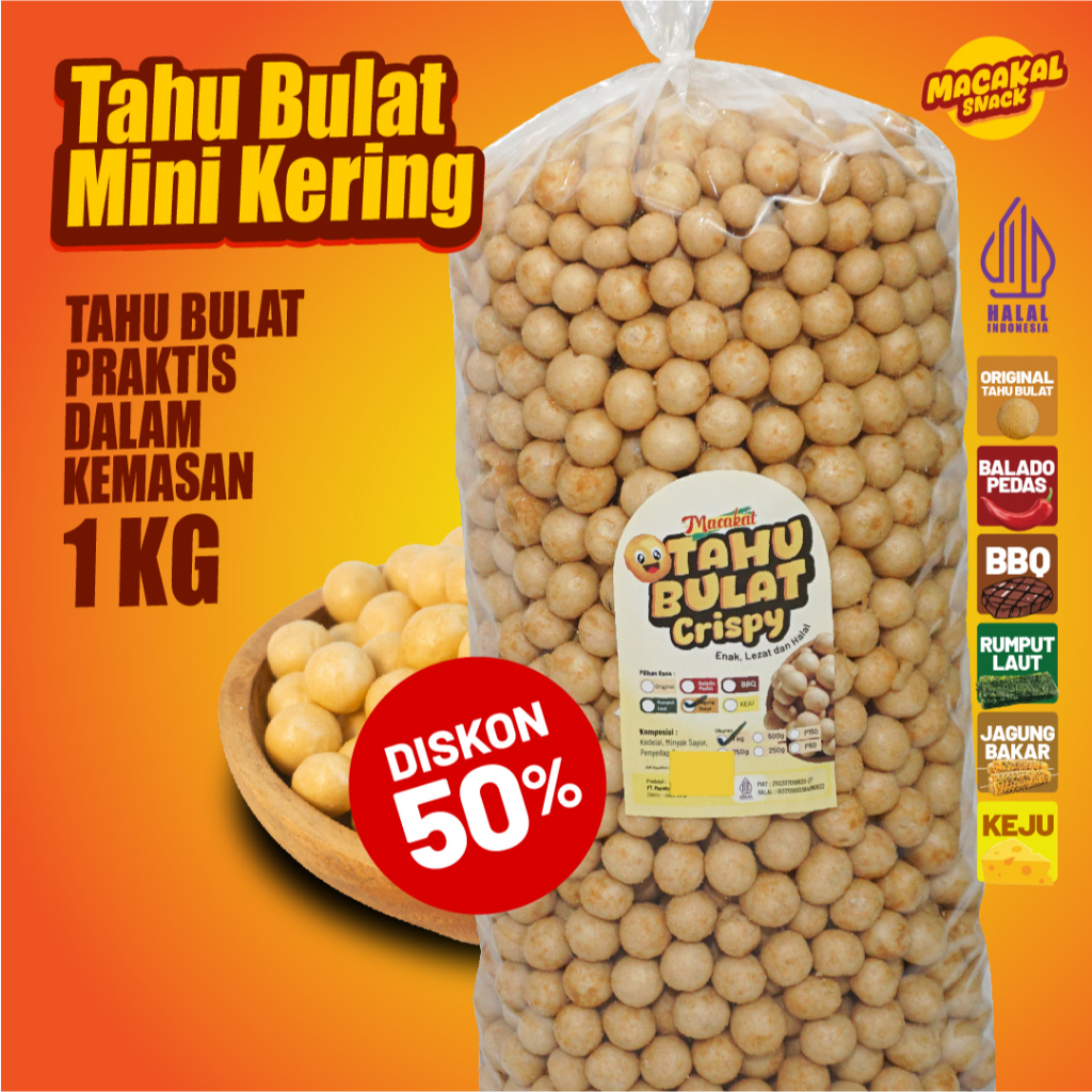 

Macakal - Tahu Bulat Mini Kering Crispy 1 Kg I Tahu Renyah Khas Ciamis Tanpa Di goreng Lagi Di Rumah