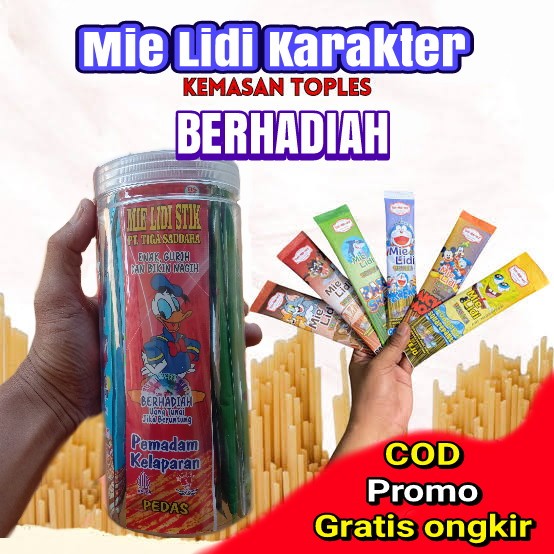 

Mie Lidi Berhadiah Kemasan Toples isi 20 bks Siap Santap cemilan viral terlaris