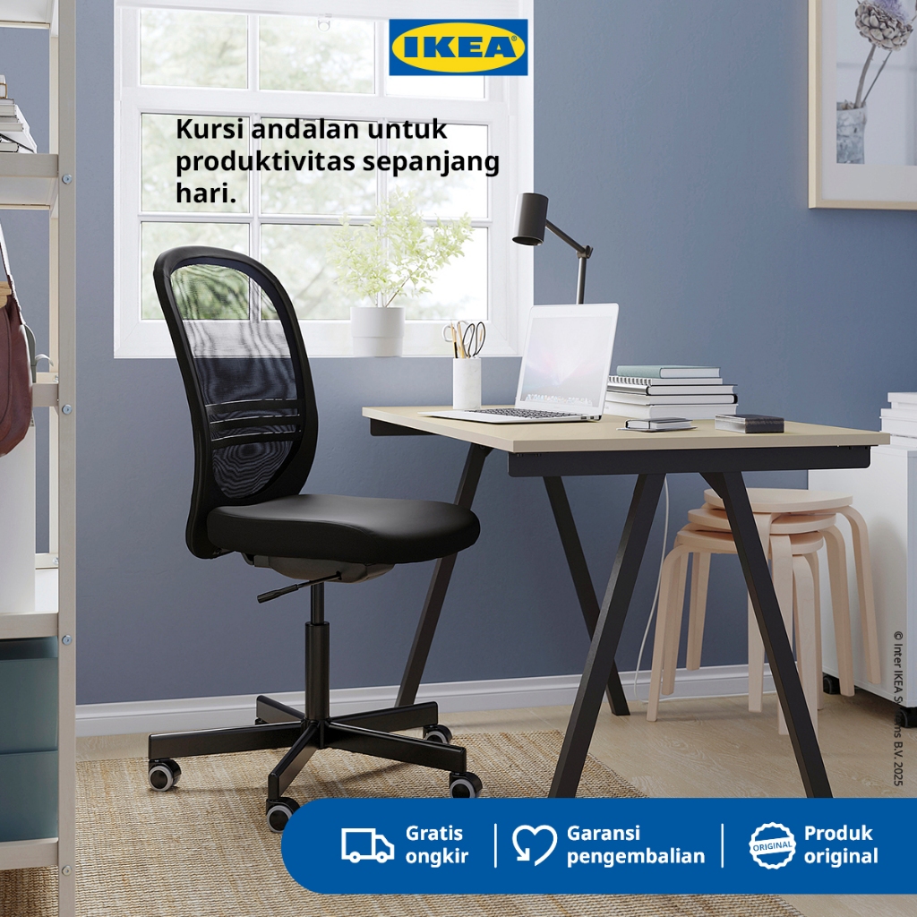 IKEA FLINTAN Kursi Kerja Kantor dapat Diputar Hitam