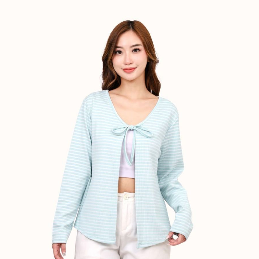 Beyond Closet Carla Striped Cardigan Long Sleeve – Outer Knit Sweater Rajut Motif Garis Lengan Panja