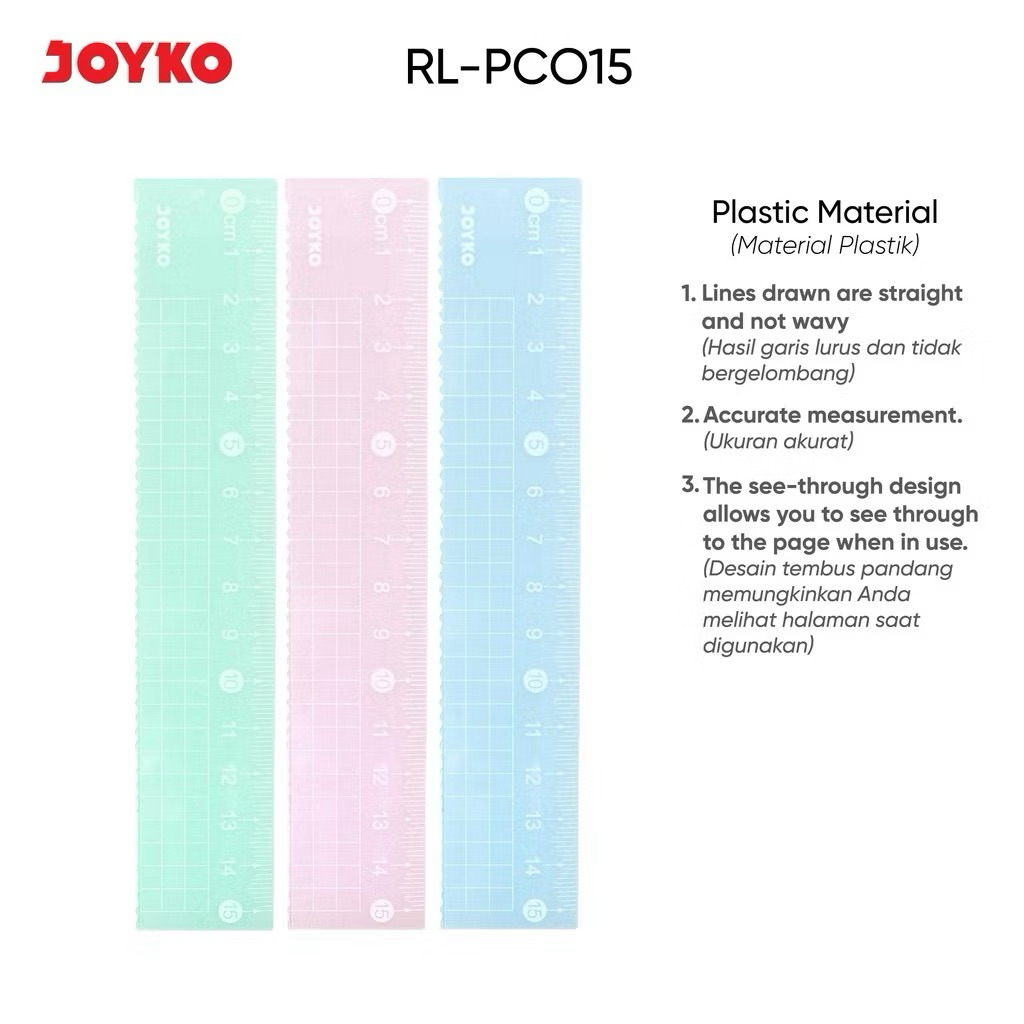 

( 1 BIJI ) Ruler Penggaris RL-PCO-15 cm Pastel Color JOYKO
