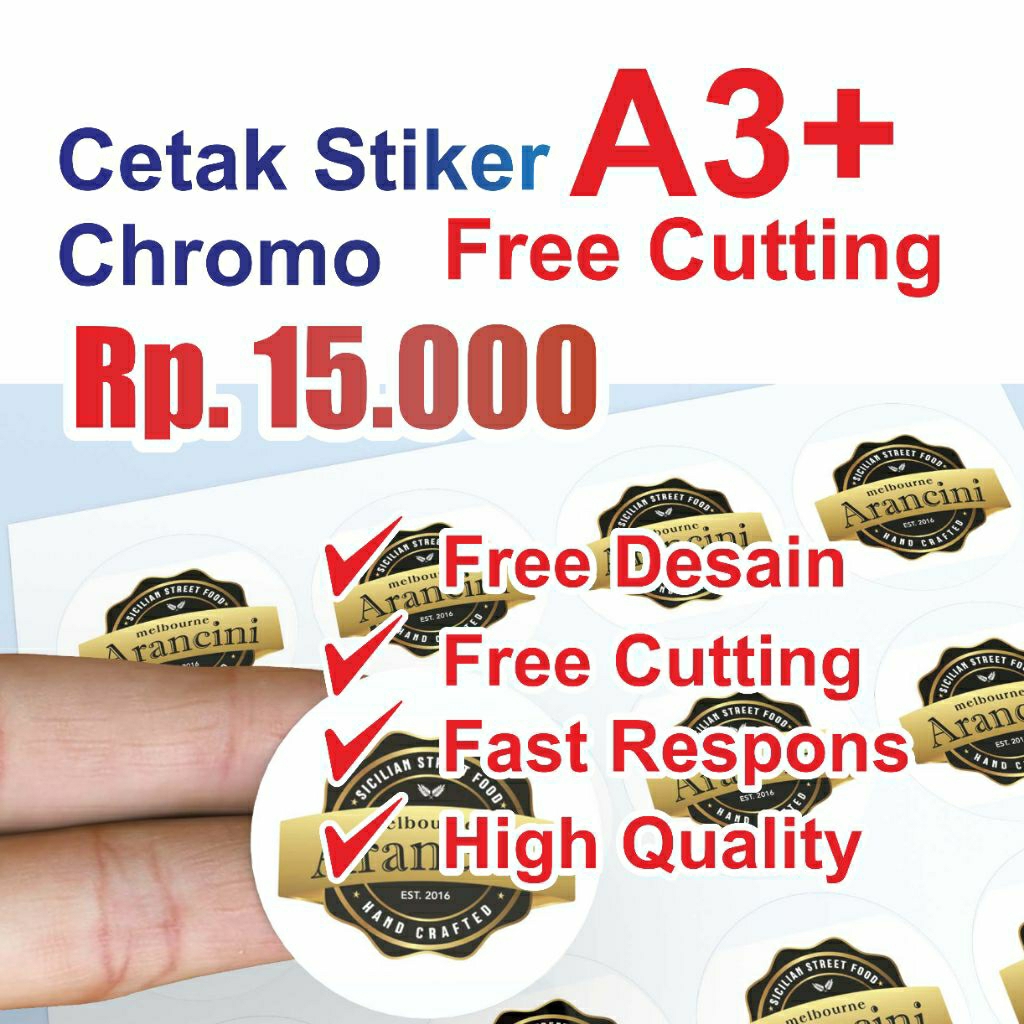 

Cetak Stiker Free Cutting/Cetak Stiker Chromo A3+/Stiker Label Produk