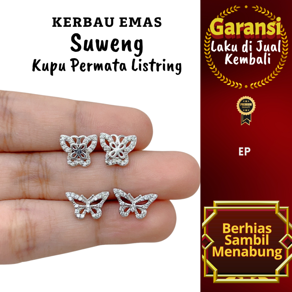 S 1014 Kerbau Emas Suweng Kupu Permata Listring Warna Emas Putih