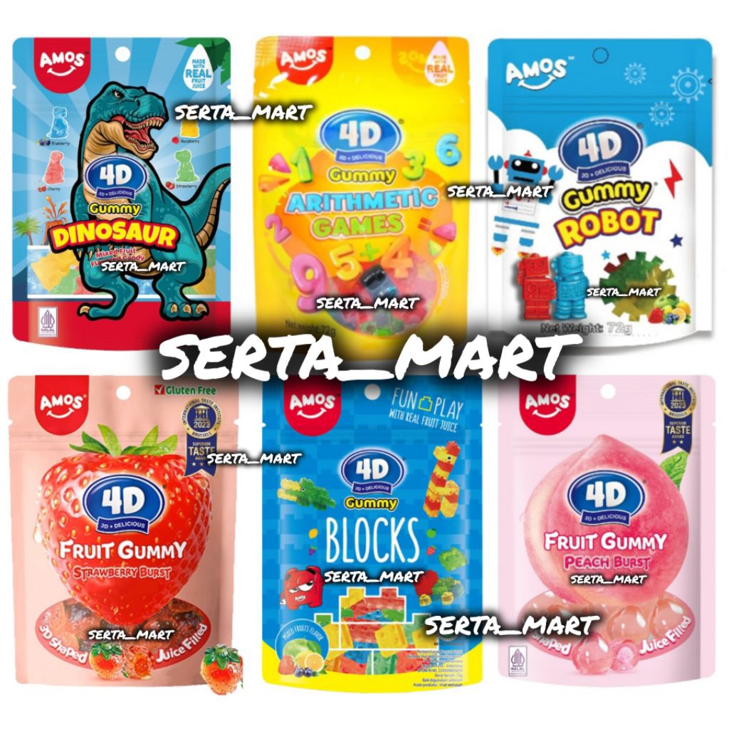 

Amos 4D Permen Jeli 3D 72gr - Amos Candy Gummy Dino / Robot / Peach / Blocks
