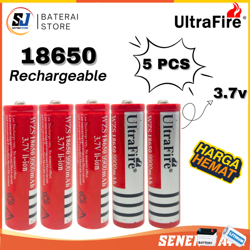 HEMAT Baterai 18650 Timbul UltraFirc 99000mAh batre Senter Kipas Angin Portabel PowerBank 5 PCS