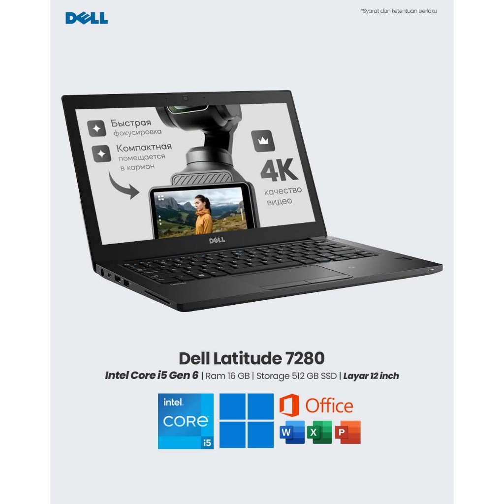 Laptop Dell Latitude 7280 Core i7 Gen 7 Ram 16 GB SSD 512 GB Layar 12 inch