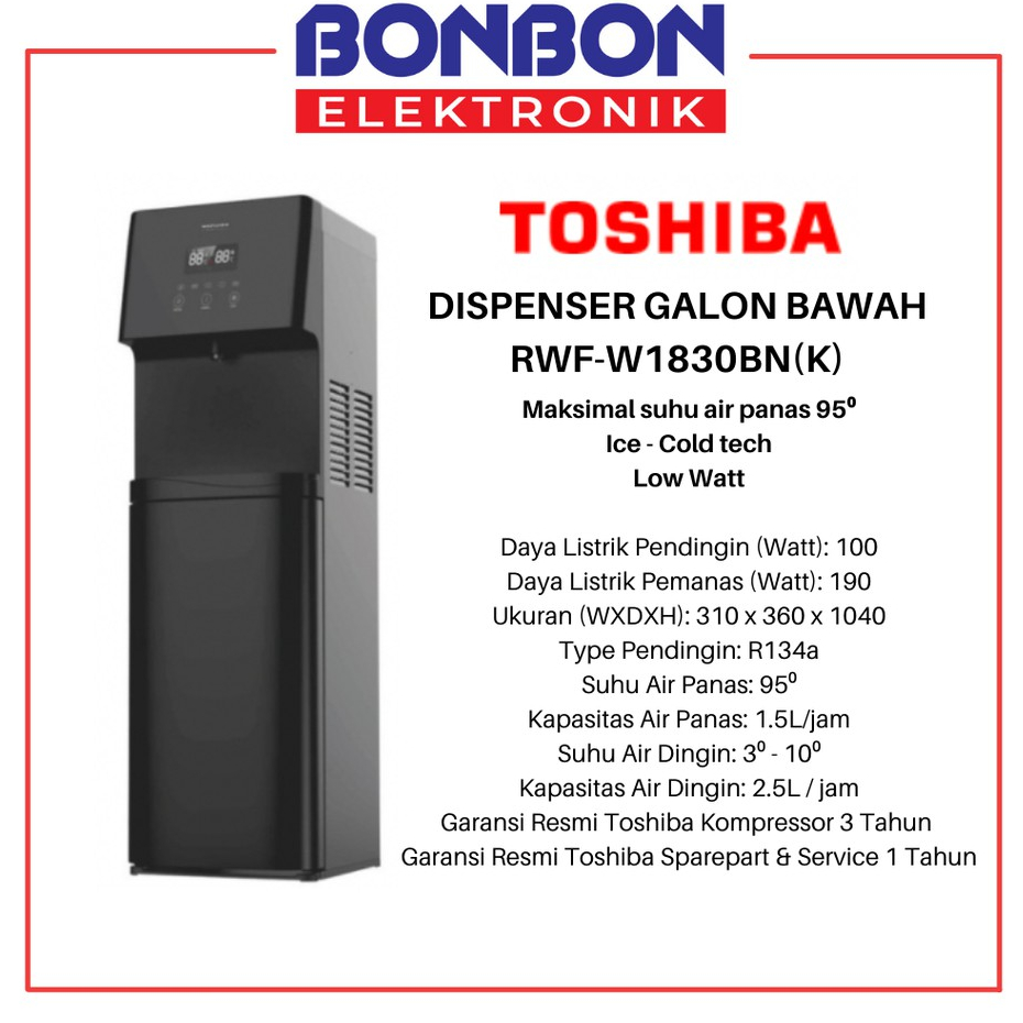 Toshiba Dispenser Galon Bawah RWF 1830BN / RWF-W 1830 BN / RWFW1830BN / RWF W1830BN Digital Touch Lo