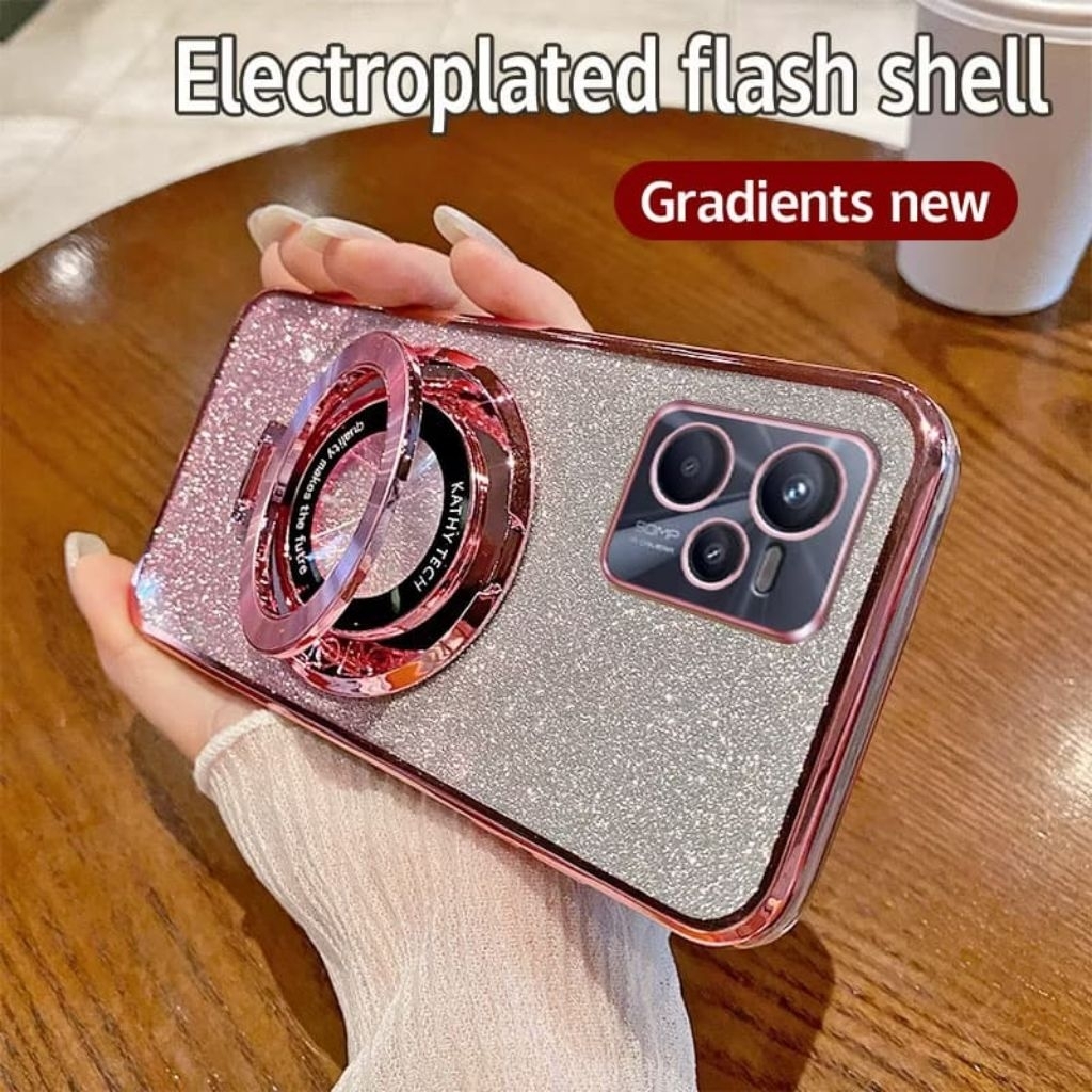 Casing Realme C35 Soft Case Ring Standing Glitter Mangsafe Terbaru