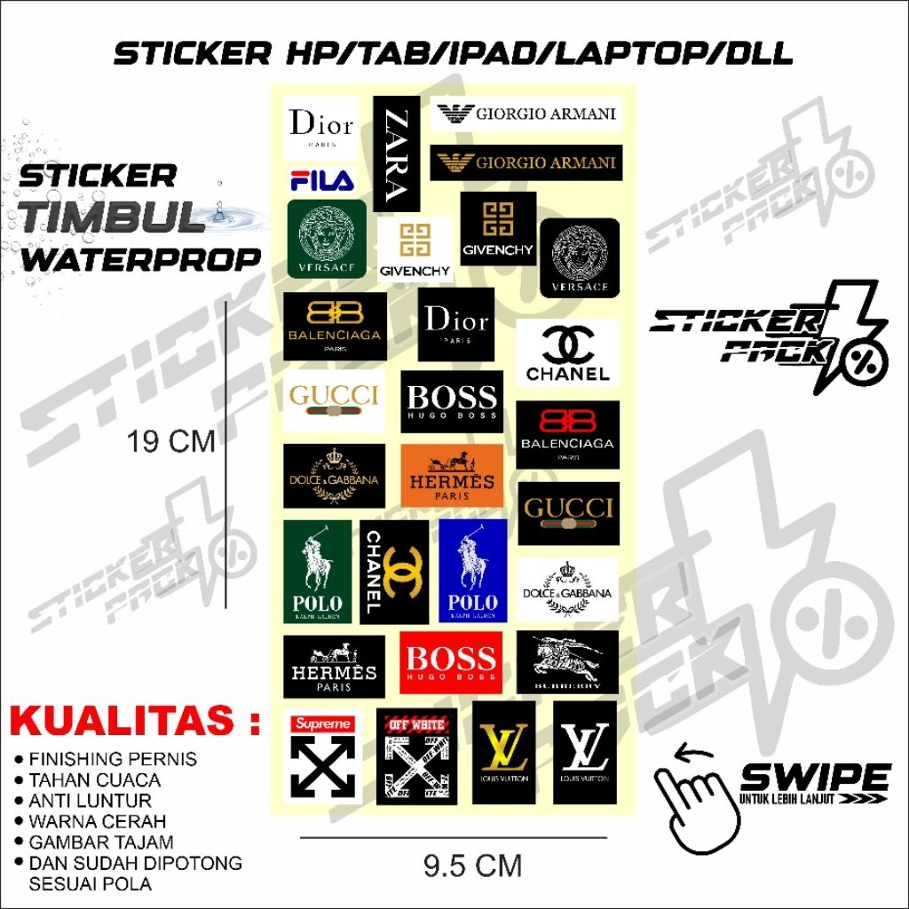 

Stiker Pack TIMBUL UV 3D Logo Brand Keren Aesthetic Pernis Glossy isi Banyak mudah dipasang