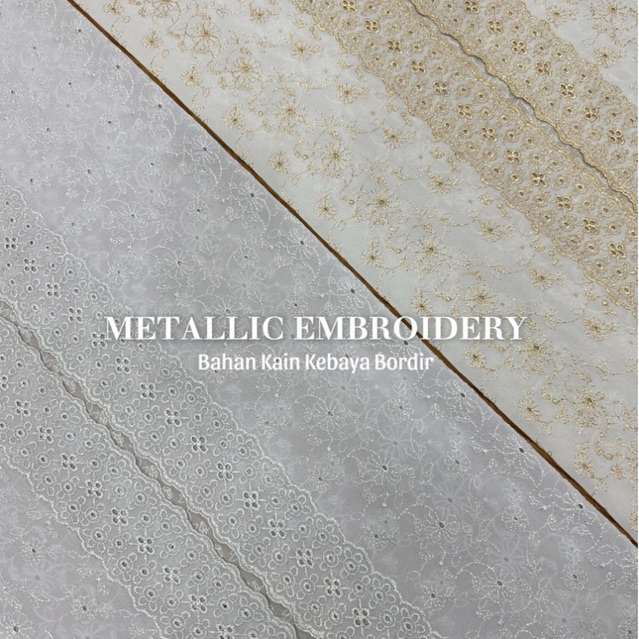Bahan Kain Kebaya Bali Sifon Bordir Metallic Embroidery / Per Potong Uk 1,4 mtr / Terbaru Terlaris