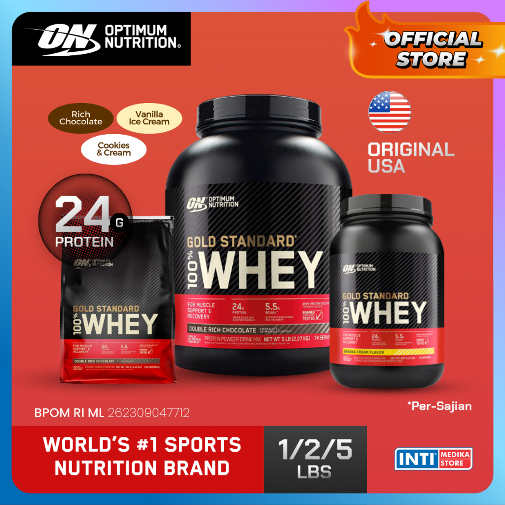 ON - Gold Standard 100% WHEY for Muscle Support & Recovery | Susu Bubuk Tinggi Protein untuk Pembent
