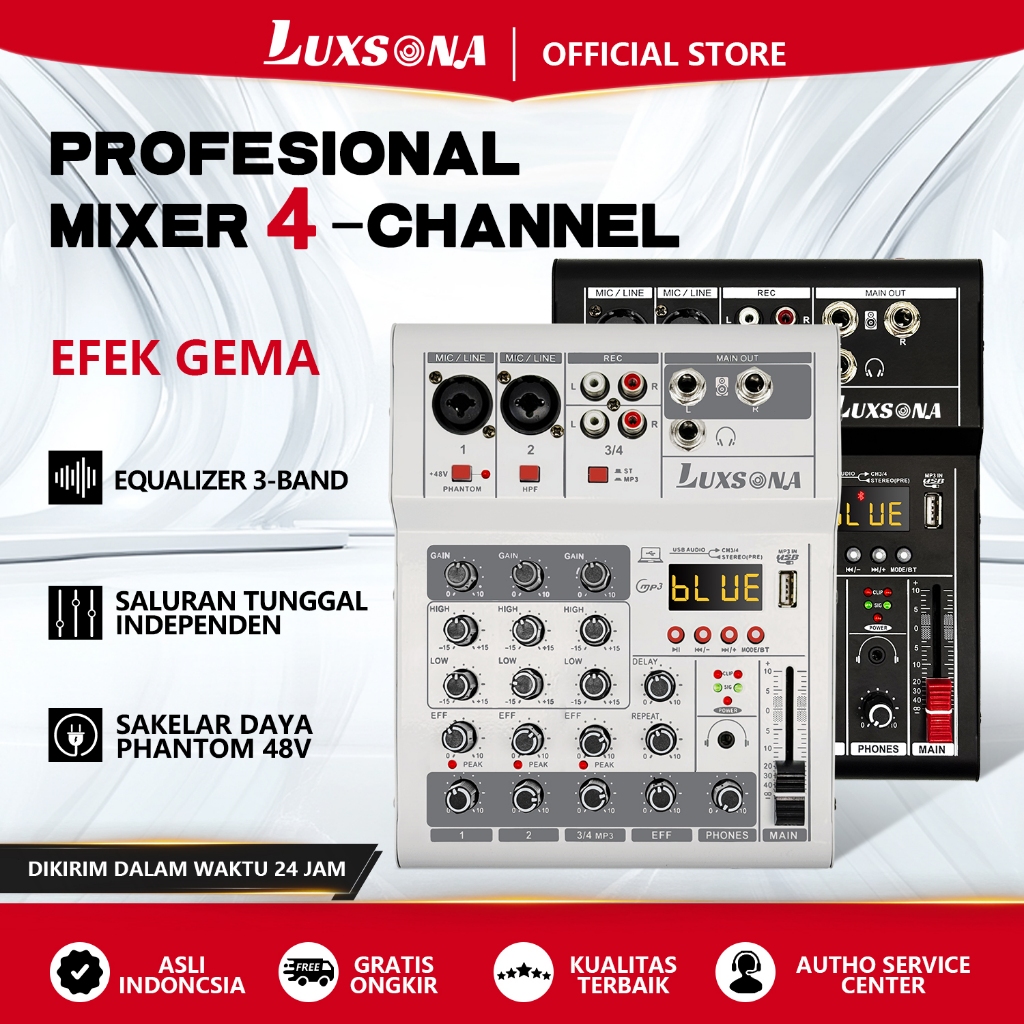 LUXSONA Mixer 4 Channel Audio Mixer Mini Soundcard USB Bluetooth mixer murah cuci gudang mendukung p