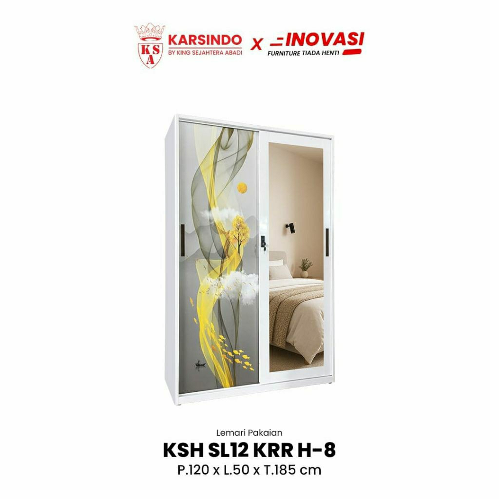 Lemari Baju Besi Import 2 Pintu Sliding - Kaca Full Body - Lemari Murah Medan