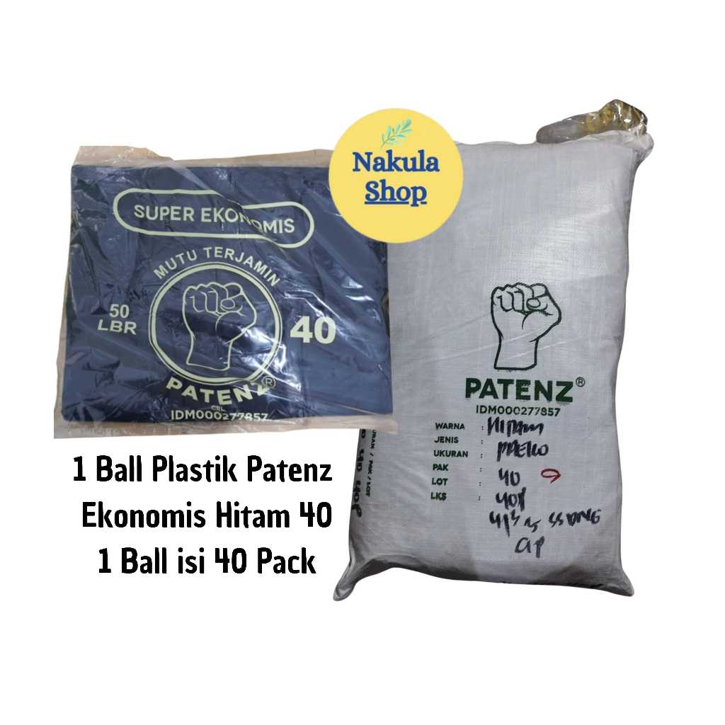 1 BALL KANTONG PLASTIK KRESEK HITAM EKONOMIS MERK PATENZ UKURAN 40