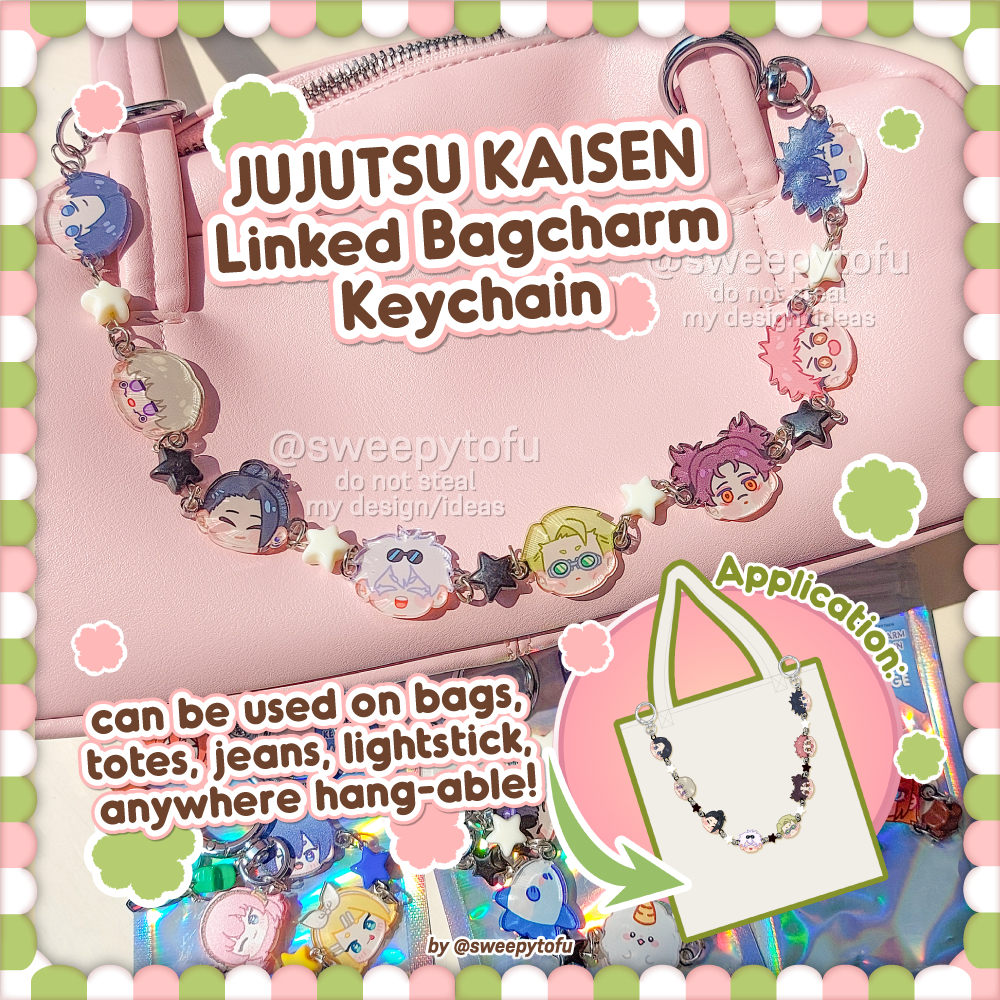 JJK Linked Bag Charm Keychain dekor tas/totebag Jujutsu Kaisen Geto Gojou Nanami Megumi Yuji Choso T